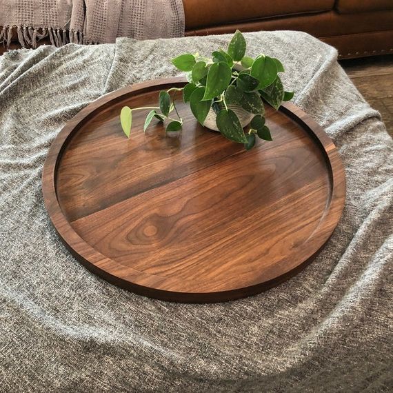 Best And Newest Round Black Walnut Ottoman Tray Food Safe Oversized Circle – Etsy Italia Within Walnut Round Ottomans (View 4 of 10)