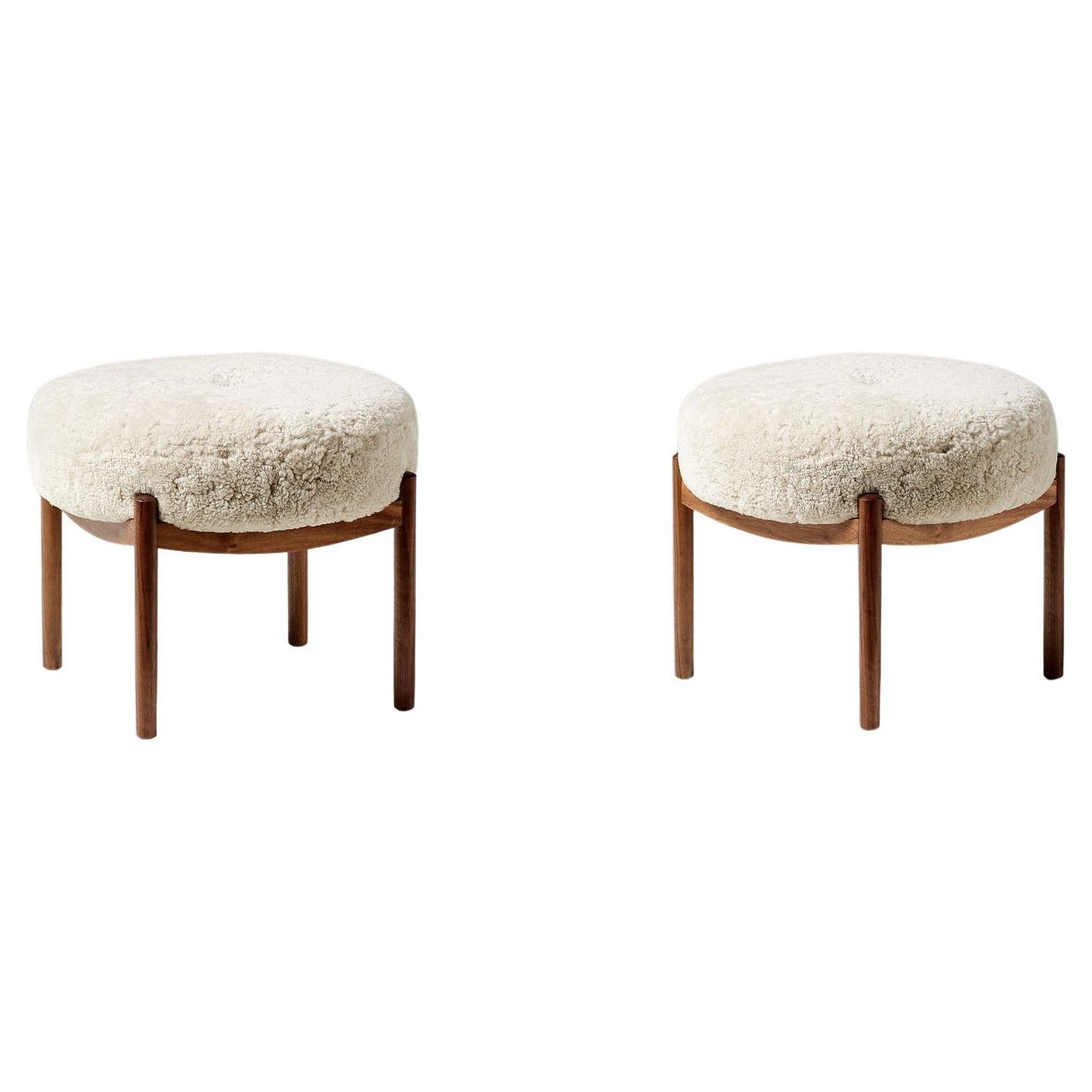 Best And Newest Walnut Round Ottomans For Pair Of Custom Made Walnut And Sheepskin Ottomans For Sale At 1stdibs (View 10 of 10)