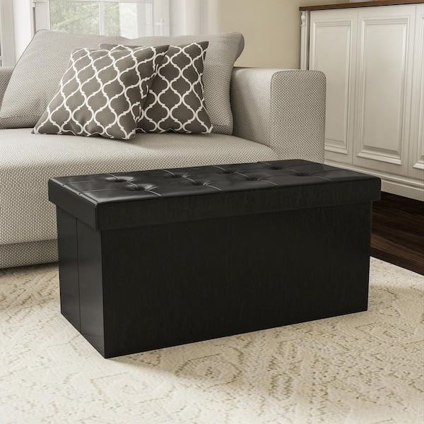 Black Faux Leather Ottomans In Famous Home Complete Black Faux Leather Storage Ottoman Hw0200213 – The Home Depot (View 10 of 10)