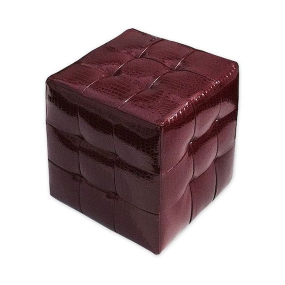Burgundy Ottomans Intended For Widely Used Tufted Cube Ottoman Burgundy Faux Croc – Etsy (View 8 of 10)