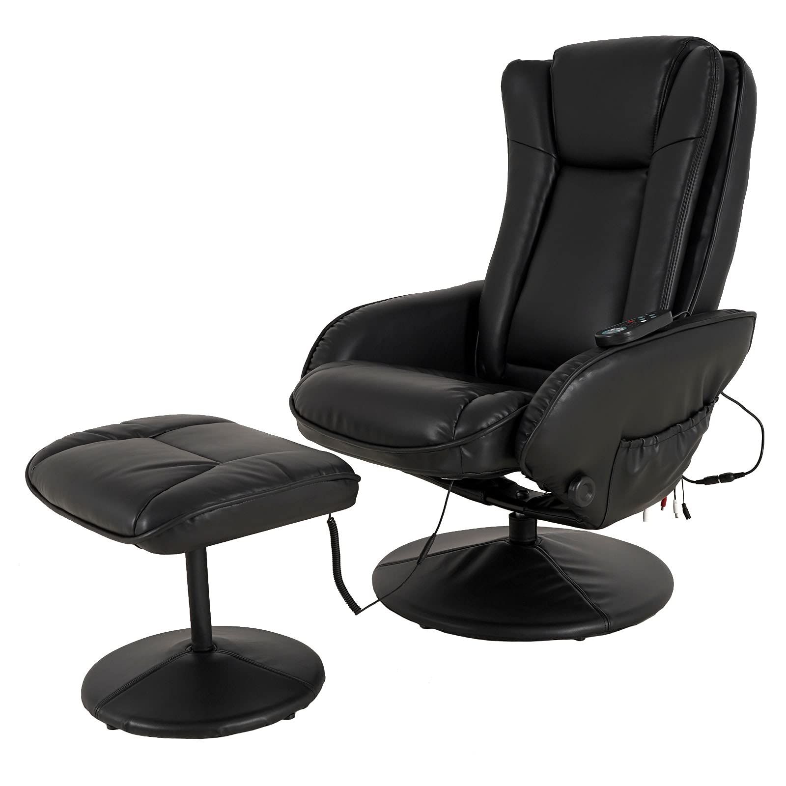 Current Black Leather Wrapped Ottomans Regarding Amazon: Jc Home Drammen Massaging Leather Recliner And Ottoman With  Leather Wrapped Base, Black : Home & Kitchen (View 5 of 10)