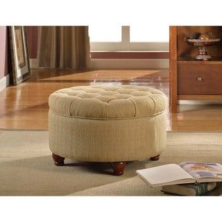 Current Dark Walnut Tweed Round Ottomans Regarding Copper Grove Moses Tan And Cream Tweed Tufted Storage Ottoman – Overstock –   (View 1 of 10)