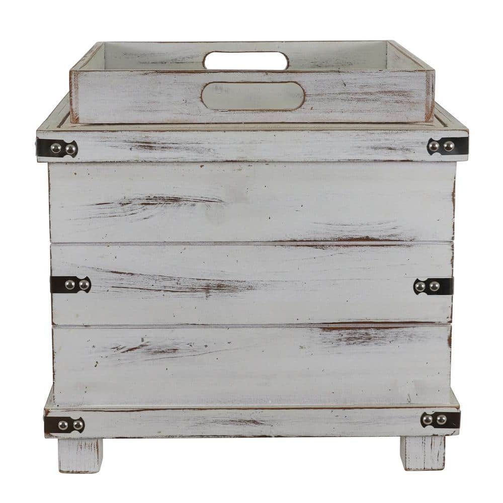 Decor Therapy Hadley White Washed Storage Ottoman Fr8846 – The Home Depot In Preferred White Wash Ottomans (View 7 of 10)