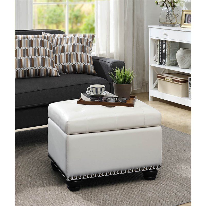 Designs4comfort 5th Avenue Storage Ottoman In Ivory White Faux Leather  Fabric (View 4 of 10)