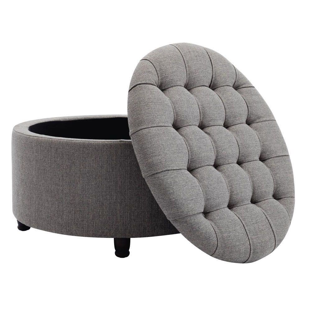 Eluxury Casual Grey Round Storage Ottoman At Lowes Pertaining To Well Known Gray Ottomans (View 2 of 10)