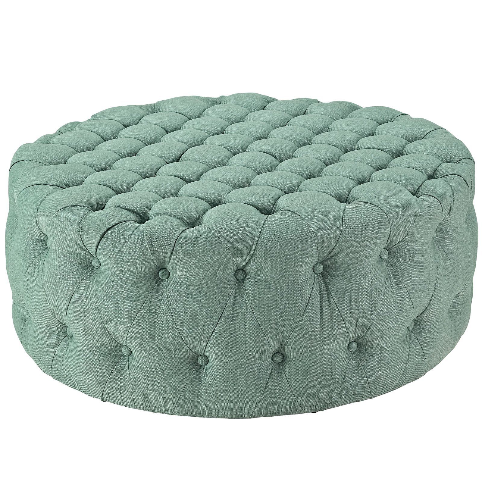 Fabric Upholstered Ottomans For Most Current Amazon: Modway Amour Fabric Upholstered Button Tufted Round Ottoman In  Laguna : Home & Kitchen (View 5 of 10)