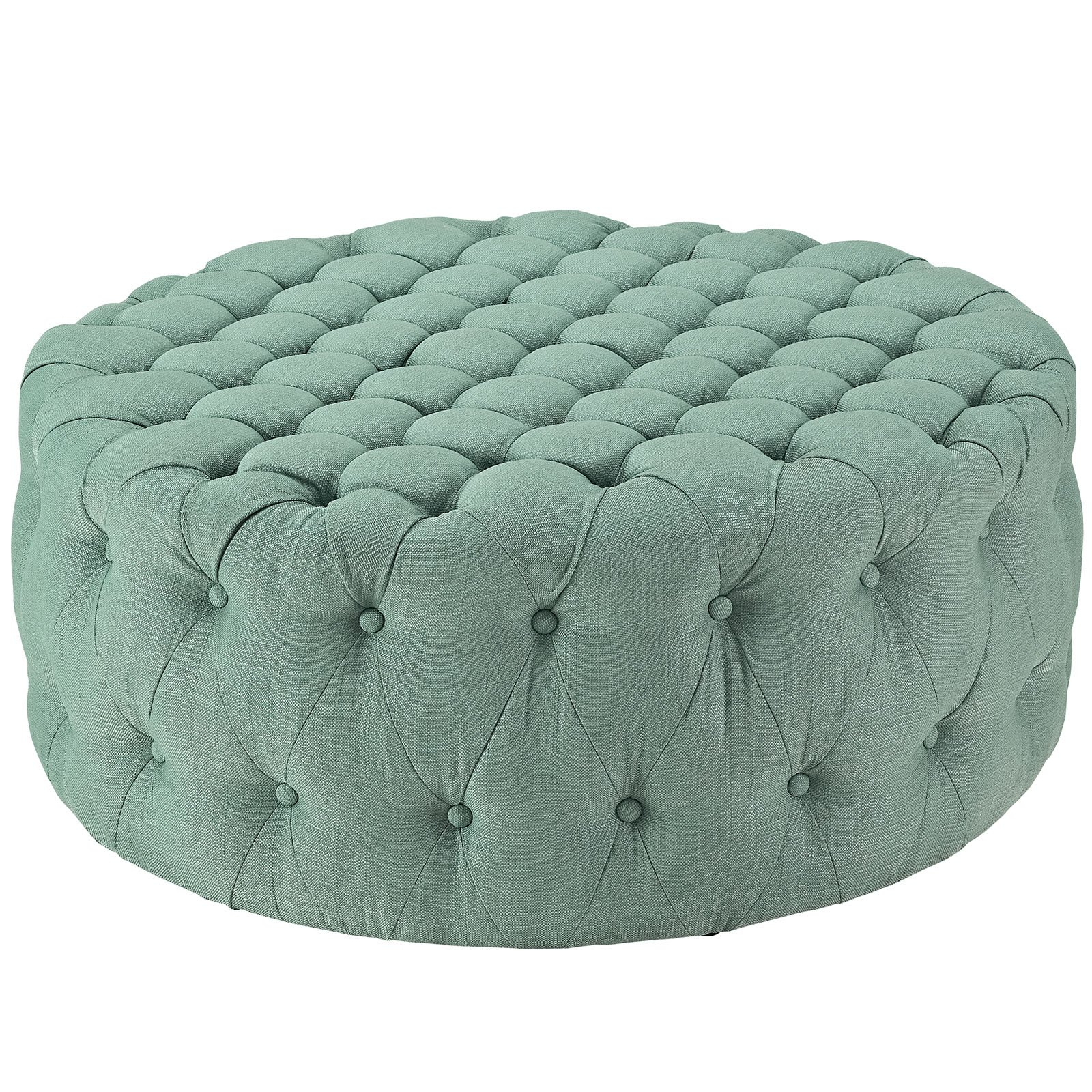 Fabric Upholstered Ottomans For Most Current Amazon: Modway Amour Fabric Upholstered Button Tufted Round Ottoman In  Laguna : Home & Kitchen (Photo 5 of 10)