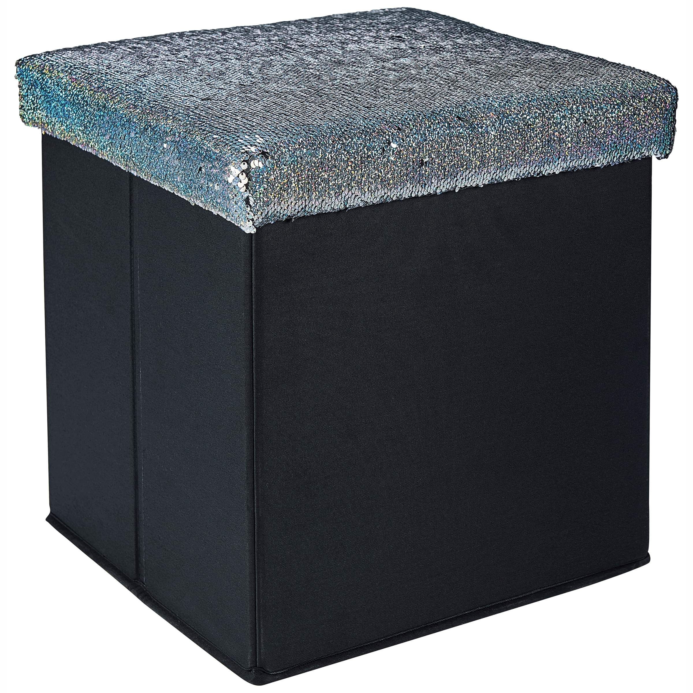 Famous Mainstays Collapsible Storage Ottoman, Aqua Glitter Sequins – Walmart In Ottomans With Sequins (View 1 of 10)