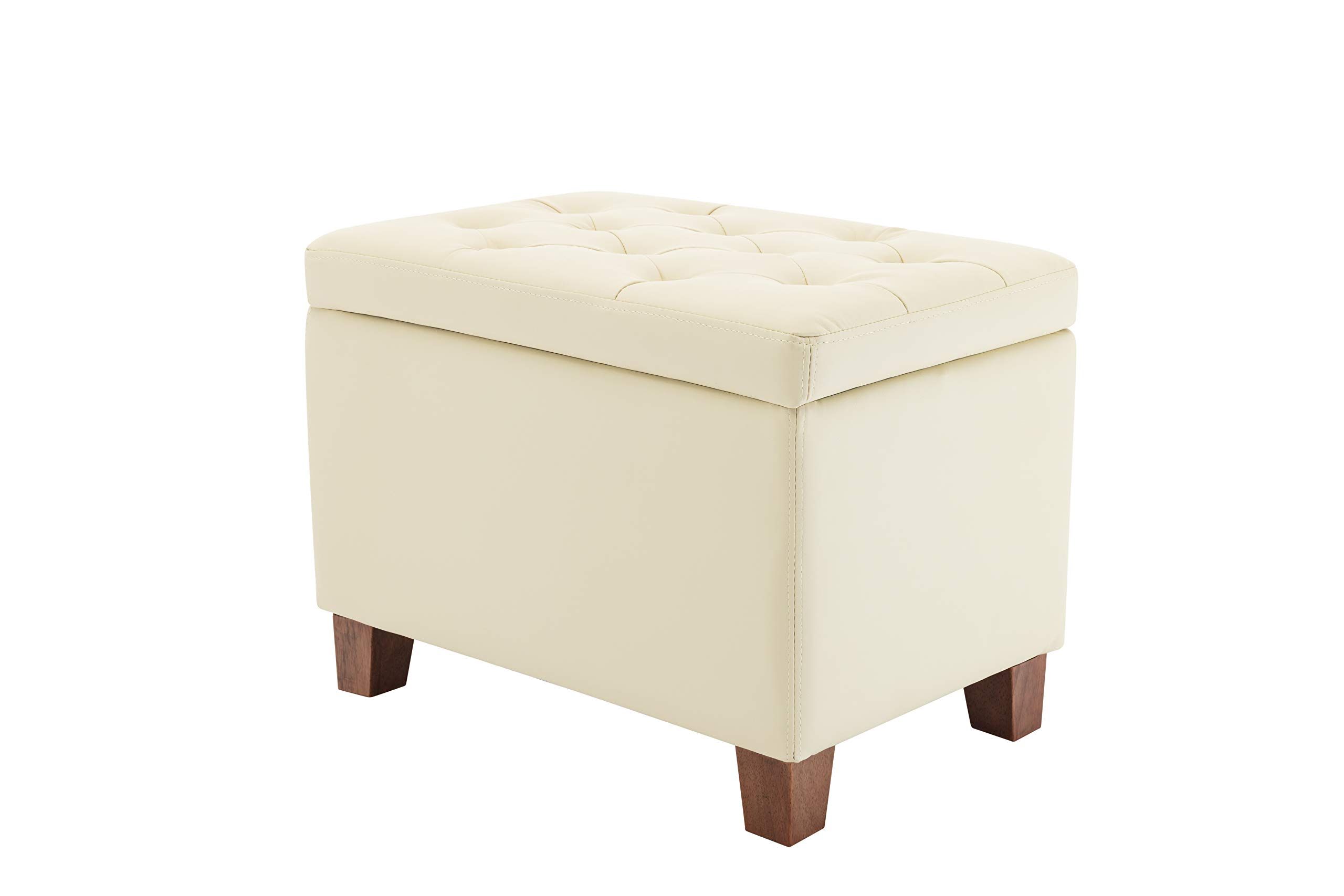 Fashionable Amazon: Wovenbyrd 24 Inch Tufted Faux Leather Storage Ottoman With  Hinged Lid, Cream : Home & Kitchen Throughout 24 Inch Ottomans (View 3 of 10)