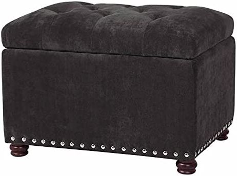 Favorite 24 Inch Ottomans Within Amazon: Decent Home 24 Inch Tufted Storage Ottoman Fabric Foot Rest  Stool With Nailheads (dark Grey) : Home & Kitchen (View 5 of 10)