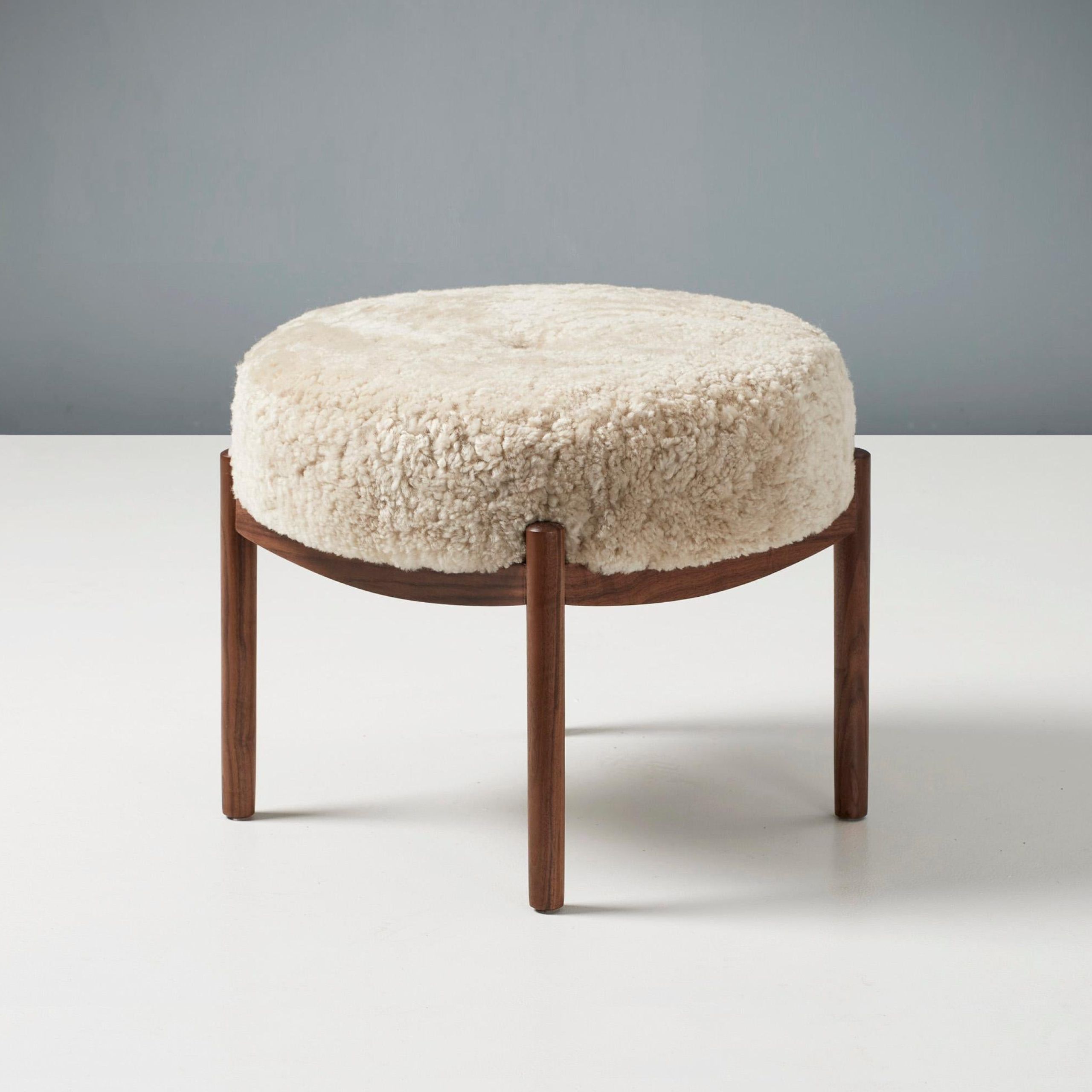 Favorite Custom Made Walnut And Shearling Round Ottoman For Sale At 1stdibs Regarding Satin Black Shearling Ottomans (View 10 of 10)