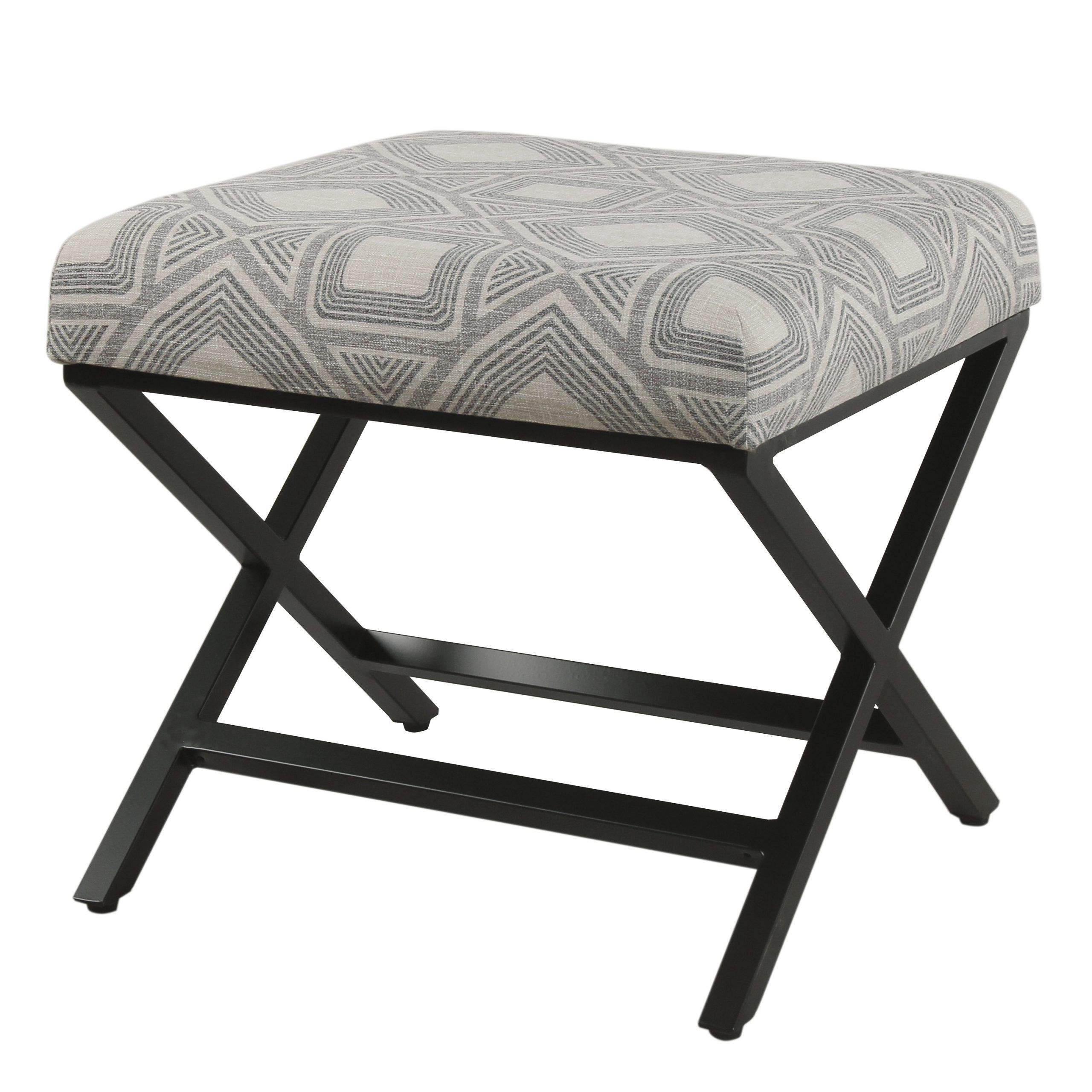 Geometric Gray Ottomans Throughout Best And Newest Geometric Pattern Fabric Upholstered Ottoman With X Shape Metal Legs, Gray  And Cream – As Pictured – Overstock –  (View 3 of 10)