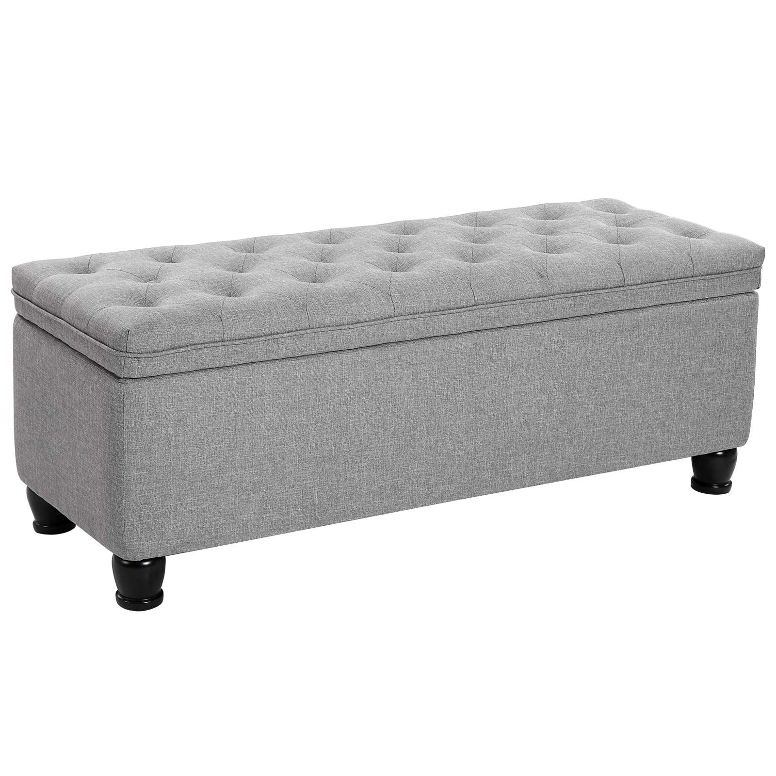 Gray Ottomans Intended For Fashionable Amazon: Songmics Storage Ottoman Bench, Linen Fabric Footstool With  Foam Padded Seat, Solid Wood Legs,  (View 7 of 10)