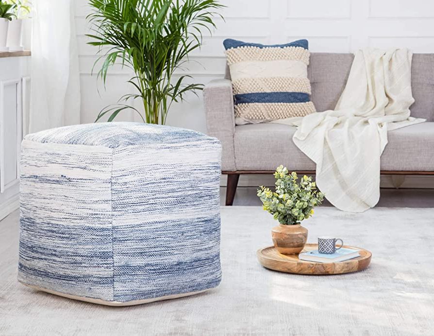 Latest Amazon: Anji Mountain Square Ottoman Pouf, Bar Harbor, 20" X 20" X 20",  Blue/ivory : Everything Else In Ivory And Blue Ottomans (View 8 of 10)