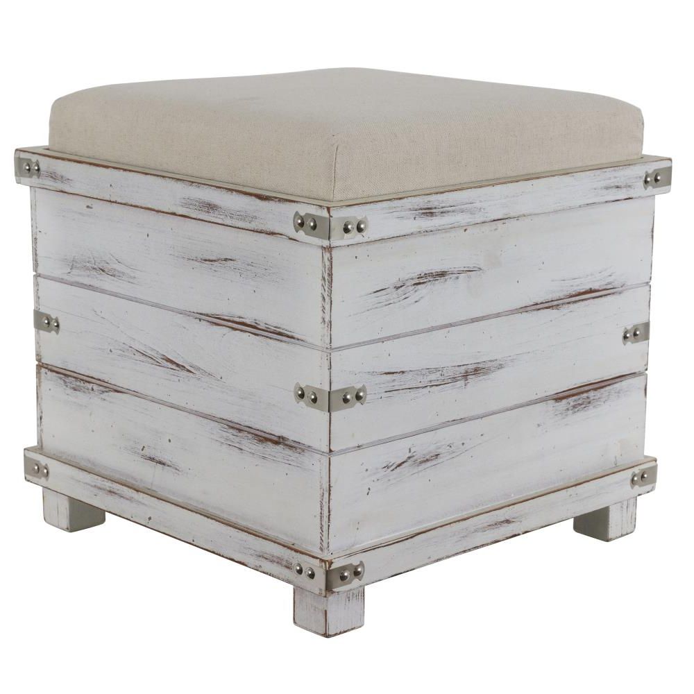 Latest Decor Therapy Farmhouse Whitewash, Natural Storage Ottoman In The Ottomans  & Poufs Department At Lowes Intended For White Wash Ottomans (View 8 of 10)