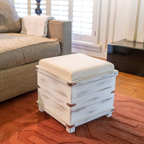 Latest Decor Therapy Hadley White Washed Storage Ottoman Fr8846 – The Home Depot Within Wood Storage Ottomans (View 2 of 10)