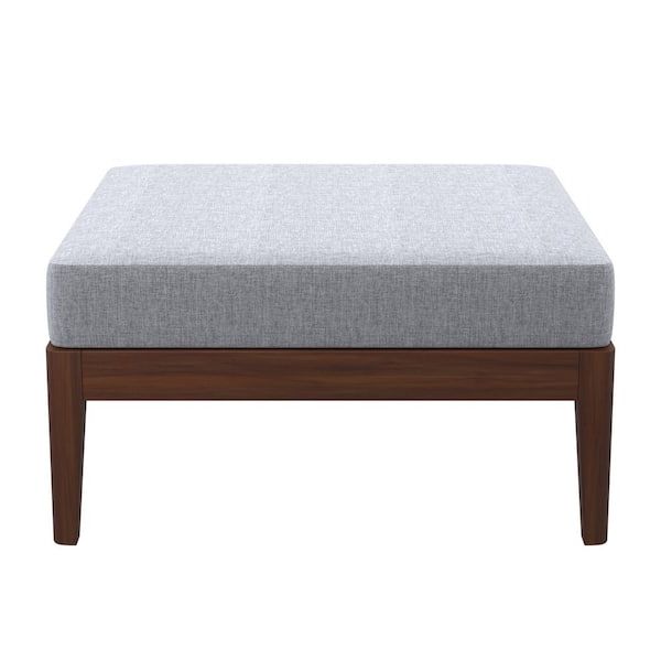 Linon Home Decor Naples Walnut Finished Acacia Ottoman With Grey  Upholstered Top Thd02923 – The Home Depot Within Popular Ottomans With Walnut Wooden Base (View 2 of 10)