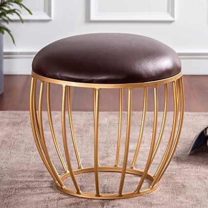 Metallic Side Table Puffy Foot Stool With Metalic Cage Gold Legs  Home Furniture ( 16 Inch Brown, Leatherite ) : (View 6 of 10)