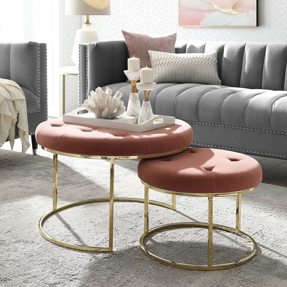 Most Recent Nicole Miller Blaise Nesting Round Upholstered Ottoman Set – On Sale –  Overstock – 28415168 Within Nesting Ottomans Set Of  (View 5 of 10)