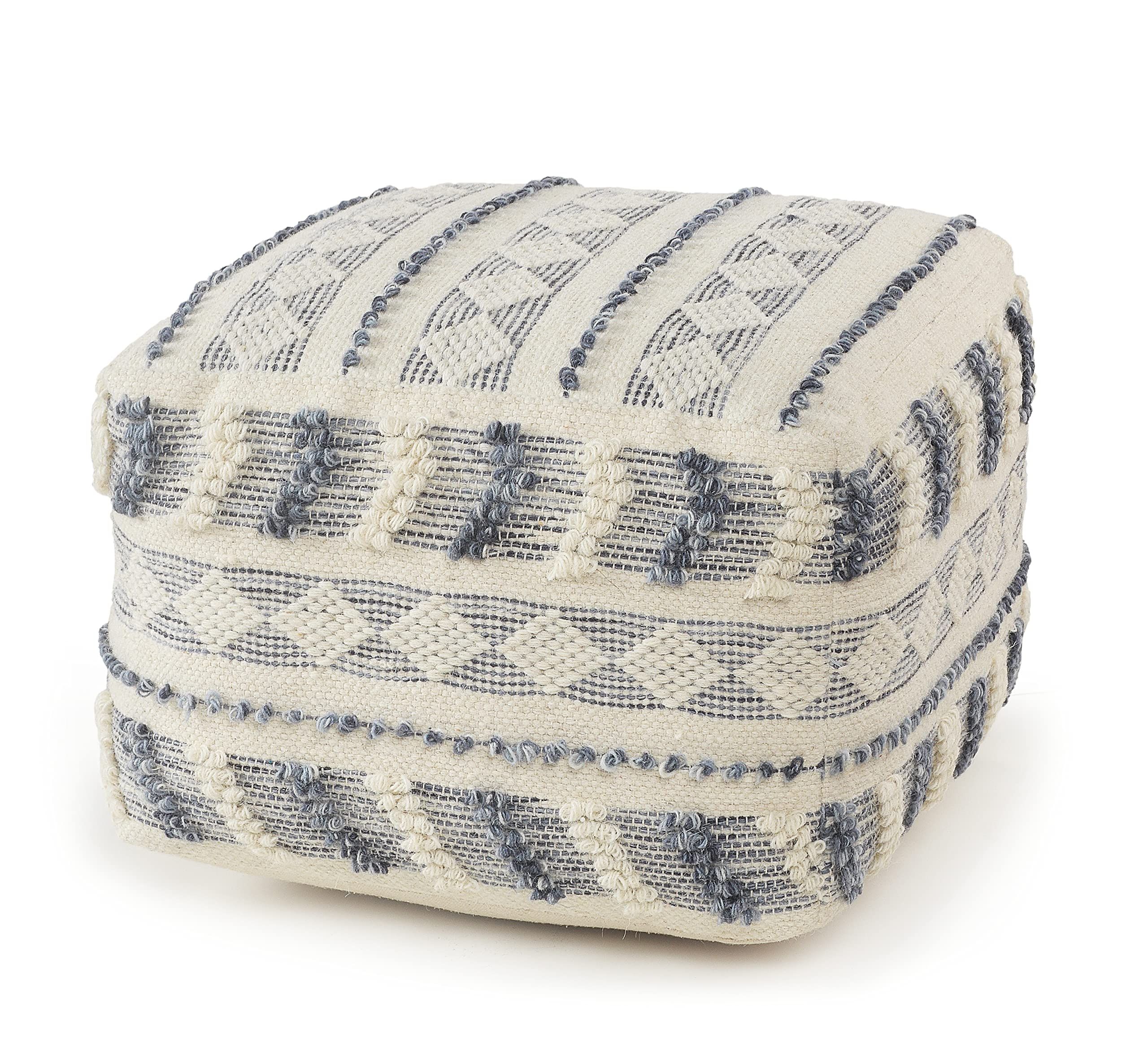 Most Recent Soft Ivory Geometric Ottomans Pertaining To Amazon: Lr Home Navy And Ivory Tufted Geometric Pouf, Model : Home &  Kitchen (View 7 of 10)