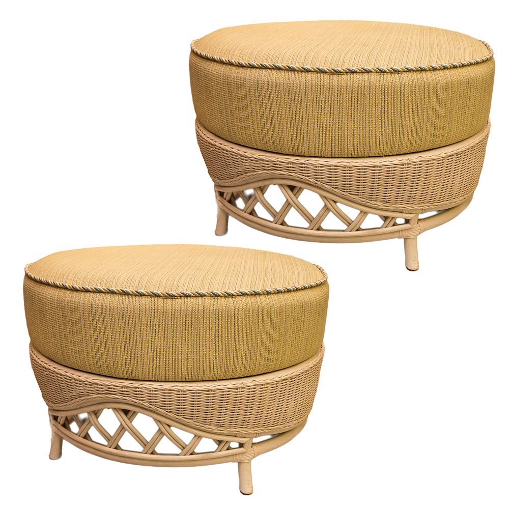 Most Recently Released Pair Of Vintage Large Rattan Round Ottomans : On Antique Row – West Palm  Beach – Florida Within Rattan Ottomans (View 7 of 10)
