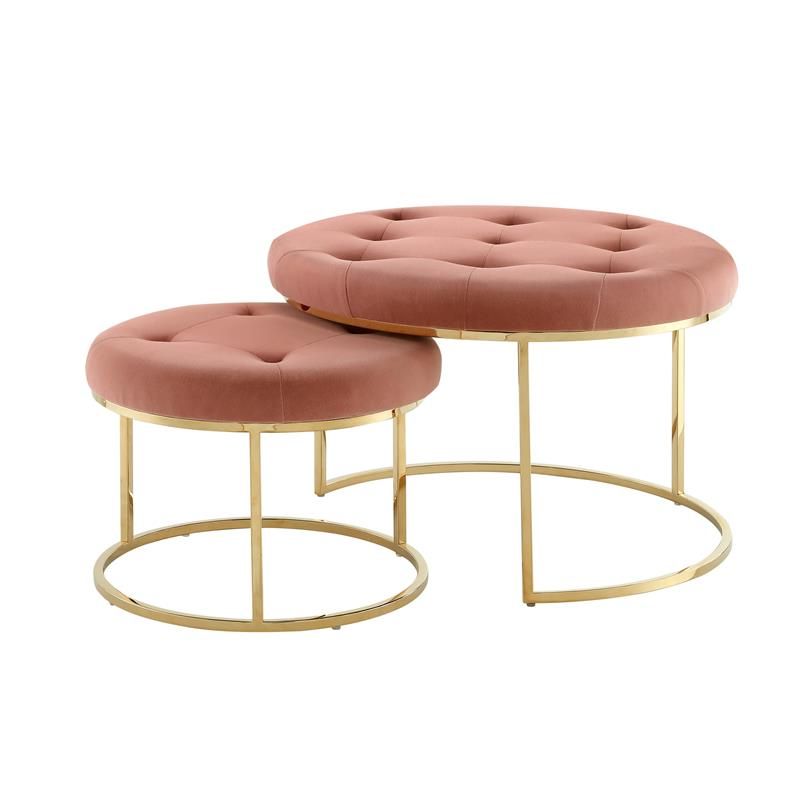 Nesting Ottomans Set Of 2 With Regard To Latest Posh Living Aaden Tufted Velvet Nesting Ottoman In Blush Pink/gold (set Of 2) (View 9 of 10)