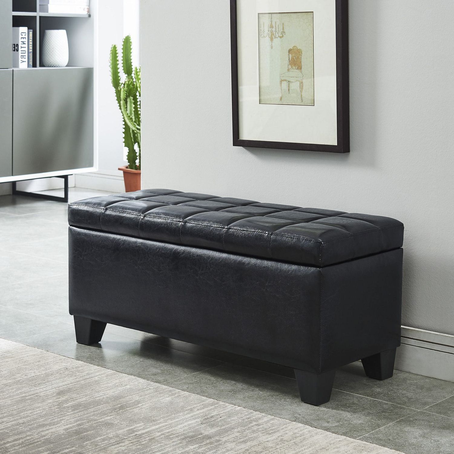 Newest Black Faux Leather Ottomans In Worldwide Homefurnishings Inc Faux Leather Storage Ottoman  Black (View 6 of 10)