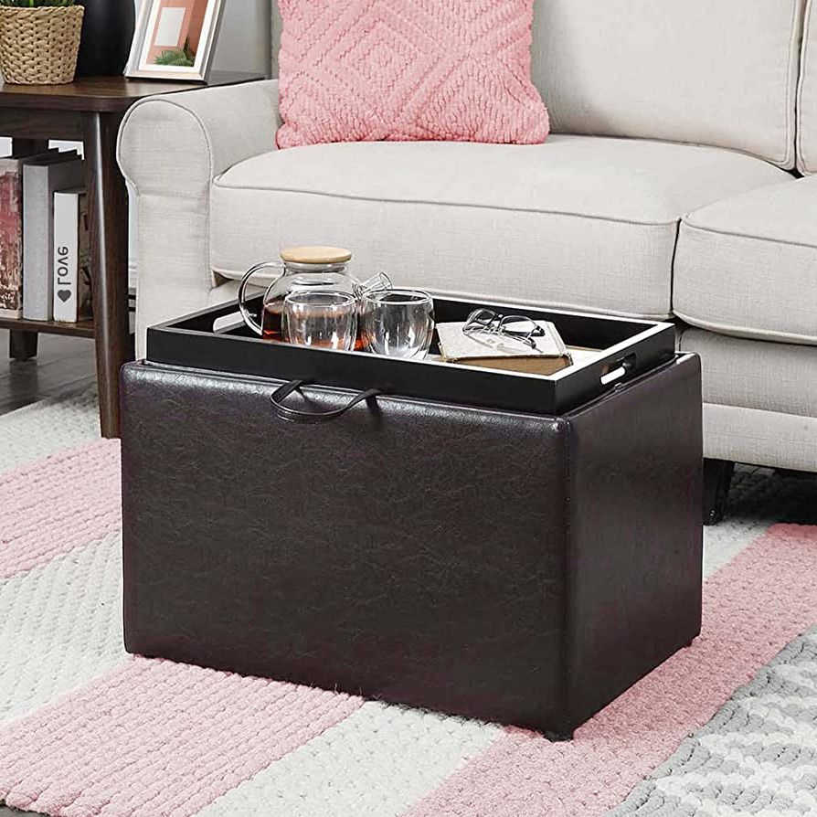 Ottomans With Stool And Reversible Tray For Newest Amazon: Convenience Concepts Designs4comfort Accent Storage Ottoman  With Reversible Tray, Espresso Faux Leather : Home & Kitchen (View 10 of 10)