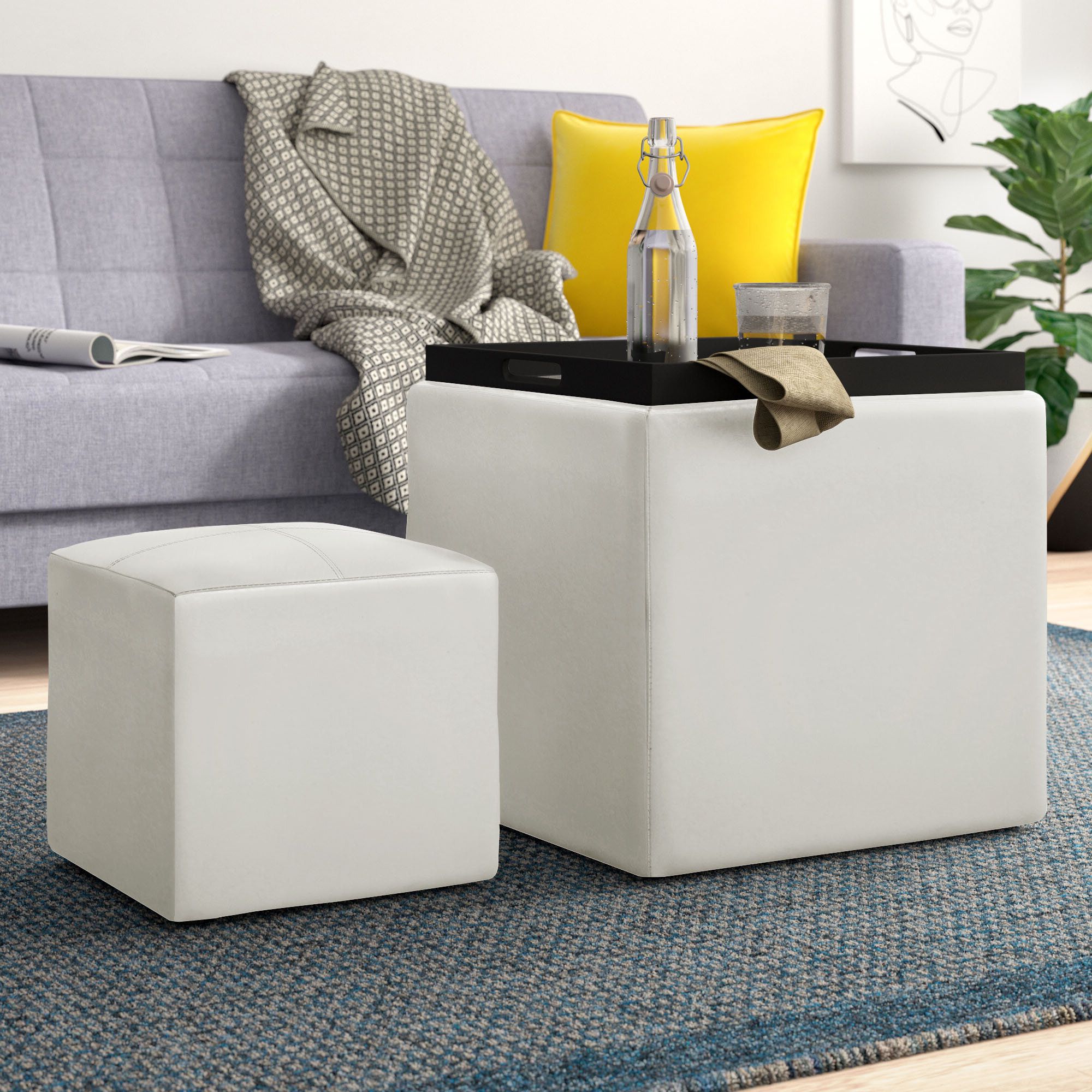 Ottomans With Stool And Reversible Tray Regarding Preferred Zipcode Design™ Marla Square Ottoman With Stool And Reversible Tray &  Reviews – Wayfair Canada (View 2 of 10)