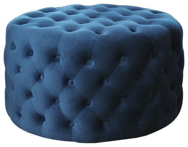 Porscha Tufted Round Velvet Ottoman – Transitional – Footstools And Ottomans   Homesquare (View 4 of 10)