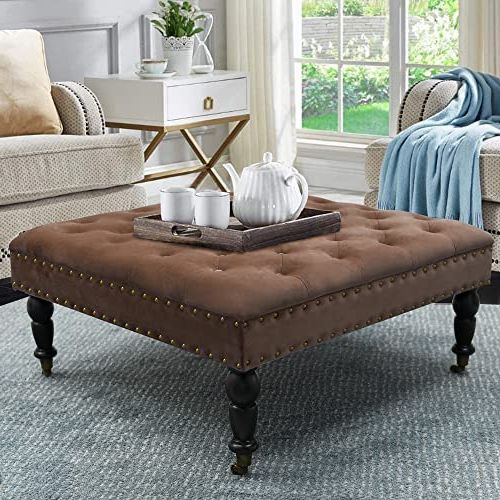 Preferred Amazon: Warmaxx Brown Tufted Square Ottoman Coffee Table, 32"x 32"x  18"h Large Comfy Sturdy Decorative Cocktail Ottoman For Living Room Bedroom  Modern Large Stable Foot Rest Stool With Caster Wheels : Home With Regard To Square Ottomans (View 5 of 10)