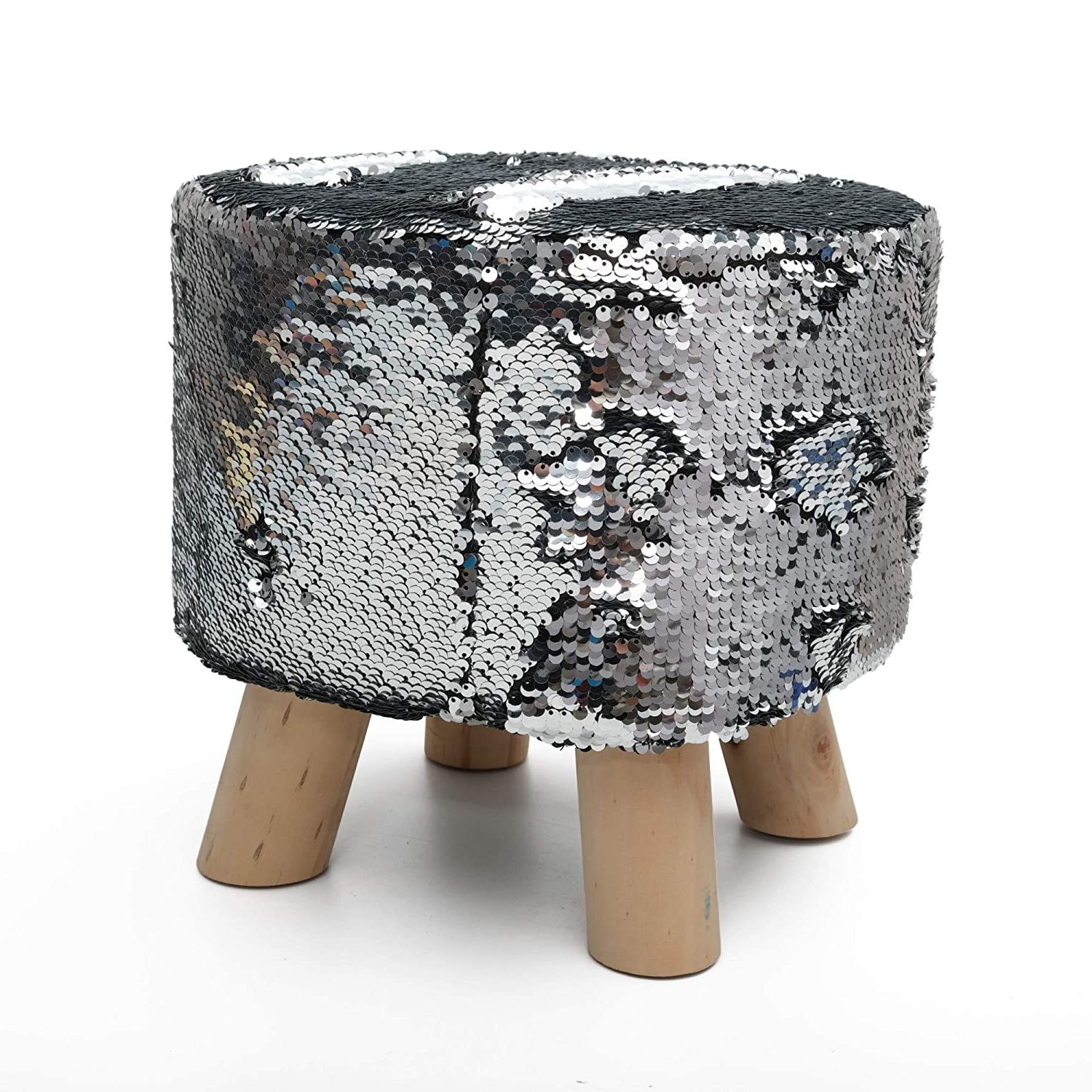 Preferred Ottomans With Sequins Regarding Store2508® Sequin Ottoman Cushion Footrest Stool Pouf With 4 Wooden Legs,  29 * 29 * 27 Cm. (silver) : Amazon (View 6 of 10)