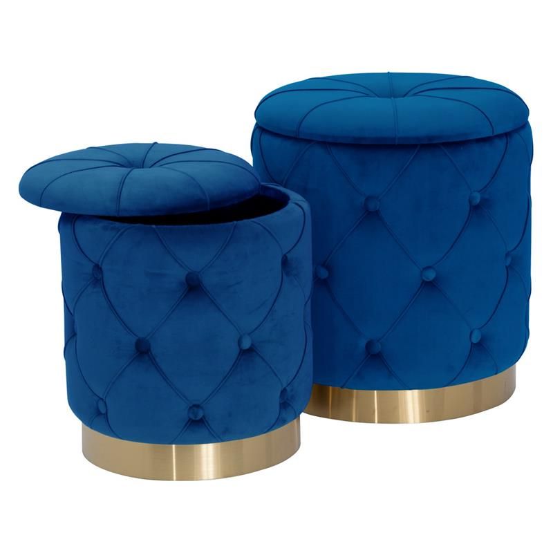 Quilted Navy Blue Velvet Storage Ottoman With Gold Chrome Base (set Of 2) –  Walmart Inside Well Known Gold Storage Ottomans (View 9 of 10)