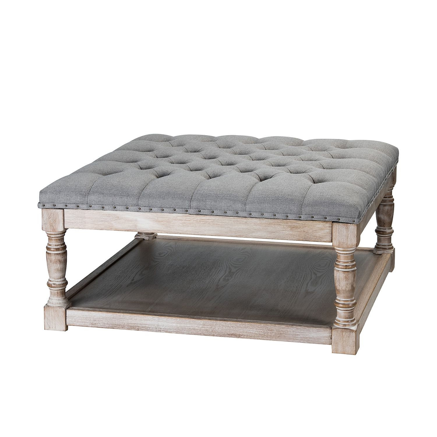 Recent 14 Karat Home Tufted Cocktail Ottoman Wooden With Storage Shelf, Square  Upholstered Ottoman Coffee Table, Grey – Walmart Within Beige Thomas Ottomans (View 8 of 10)