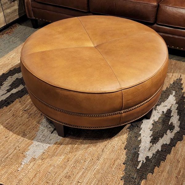 Recent 36 Inch Round Ottomans In Smith Brothers 36” Round Leather Ottoman – Vander Berg Furniture And  Flooring (View 4 of 10)