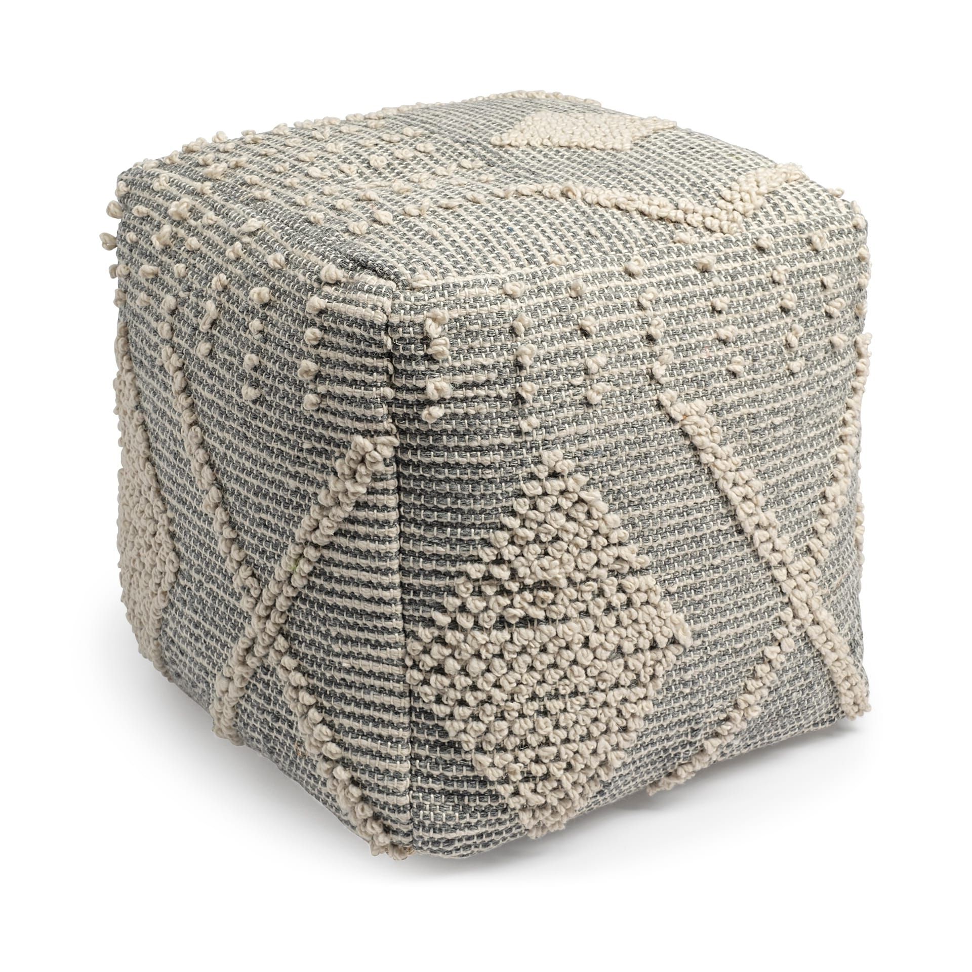 Recent Polyester Handwoven Ottomans Throughout Brinket Gray/cream Polyester Handwoven Square Pouf – Overstock –  (View 2 of 10)