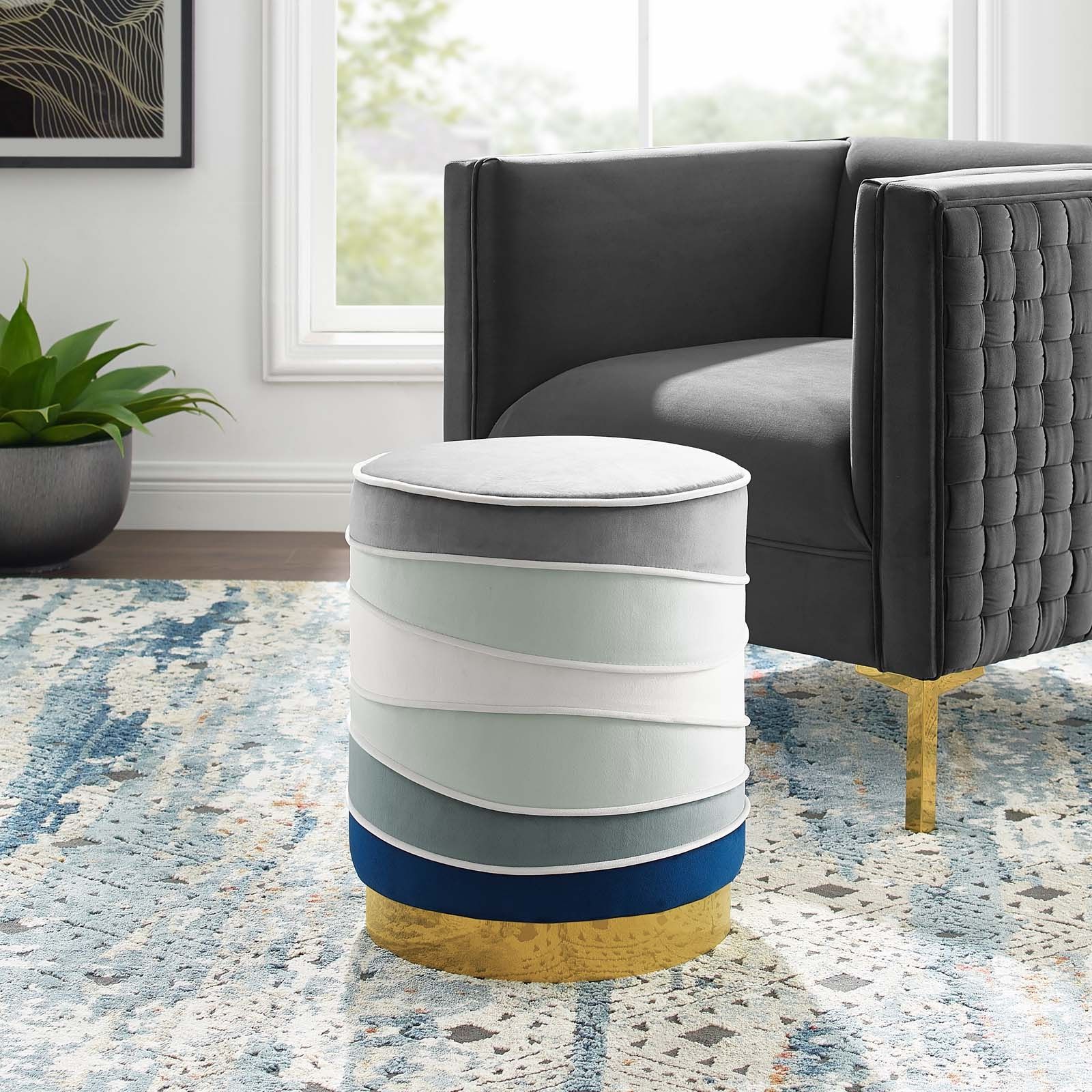 Ribbon Round Performance Velvet Ottoman In Multicolored – Hyme Furniture Intended For Recent Multicolor Ottomans (View 6 of 10)
