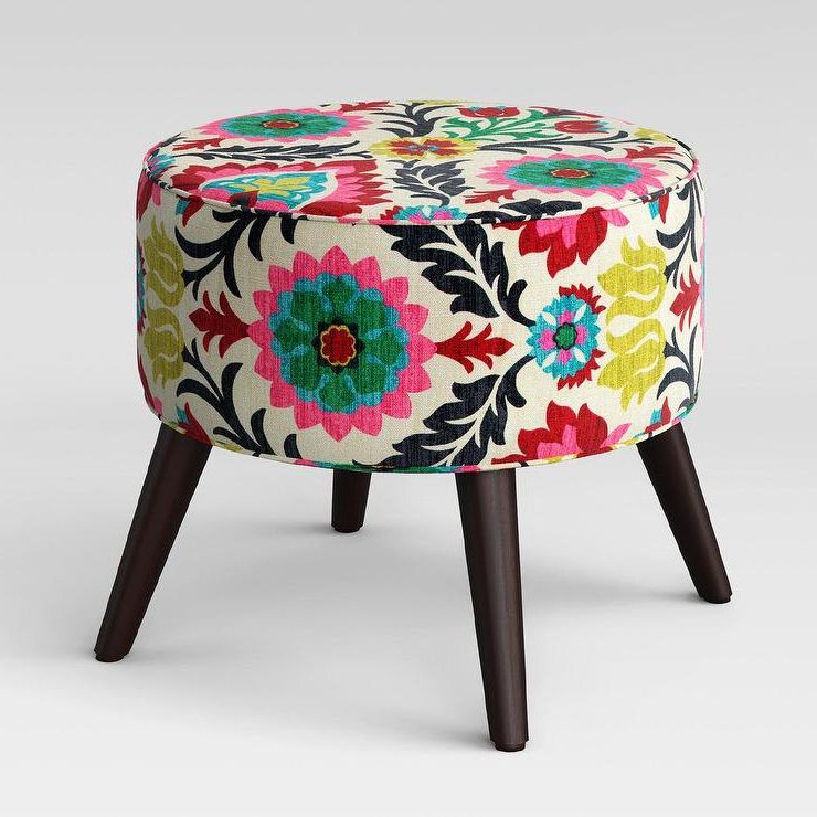 Riverplace Multicolored Round Floral Ottoman With Best And Newest Multicolor Ottomans (View 3 of 10)