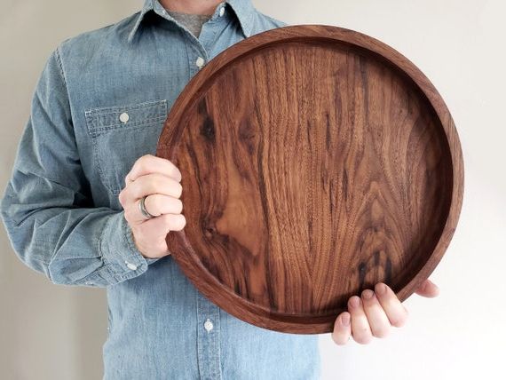 Round Wood Tray / Black Walnut / Charcuterie Board / Circle – Etsy Italia Intended For Well Liked Walnut Round Ottomans (View 2 of 10)