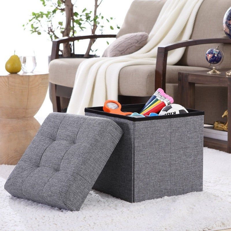Solid Linen Cube Ottomans For Preferred Foldable Tufted Linen Storage Ottoman – On Sale – Overstock –  (View 6 of 10)