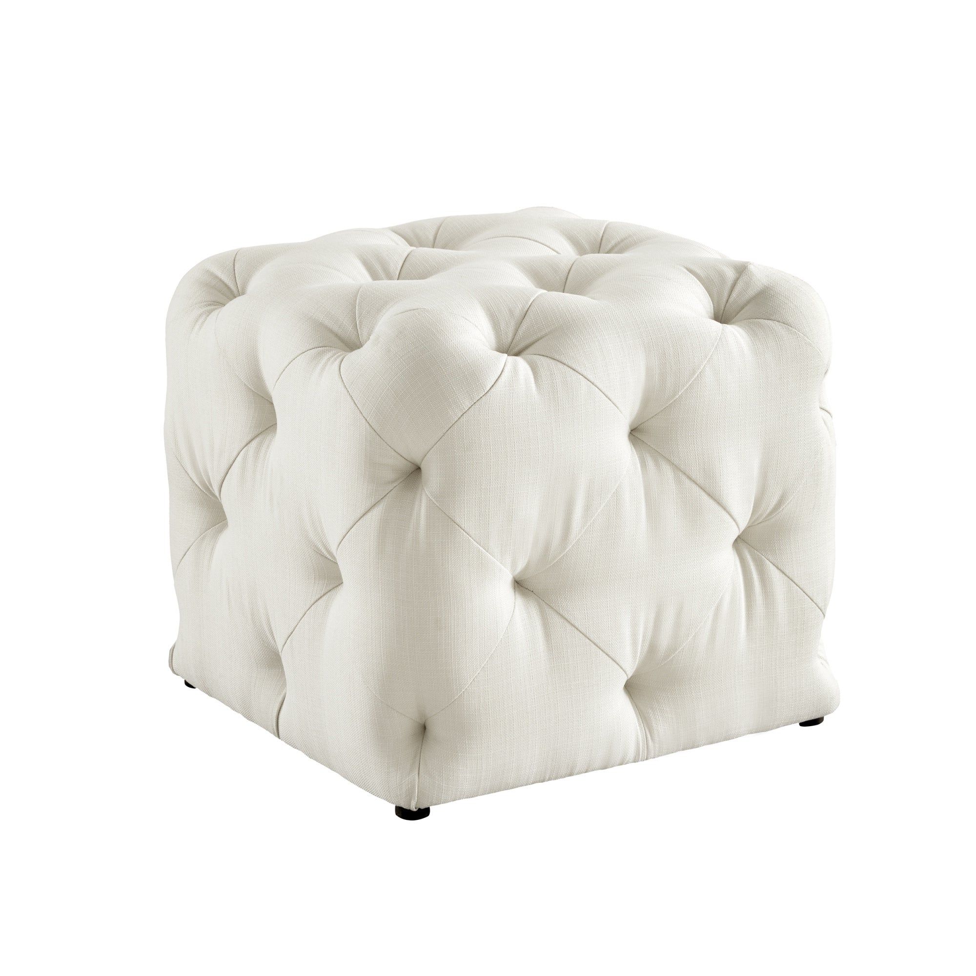 Solid Linen Cube Ottomans Throughout Popular Silver Orchid Karloff Velvet Or Linen Square Modern Tufted Ottoman – On  Sale – Overstock –  (View 4 of 10)