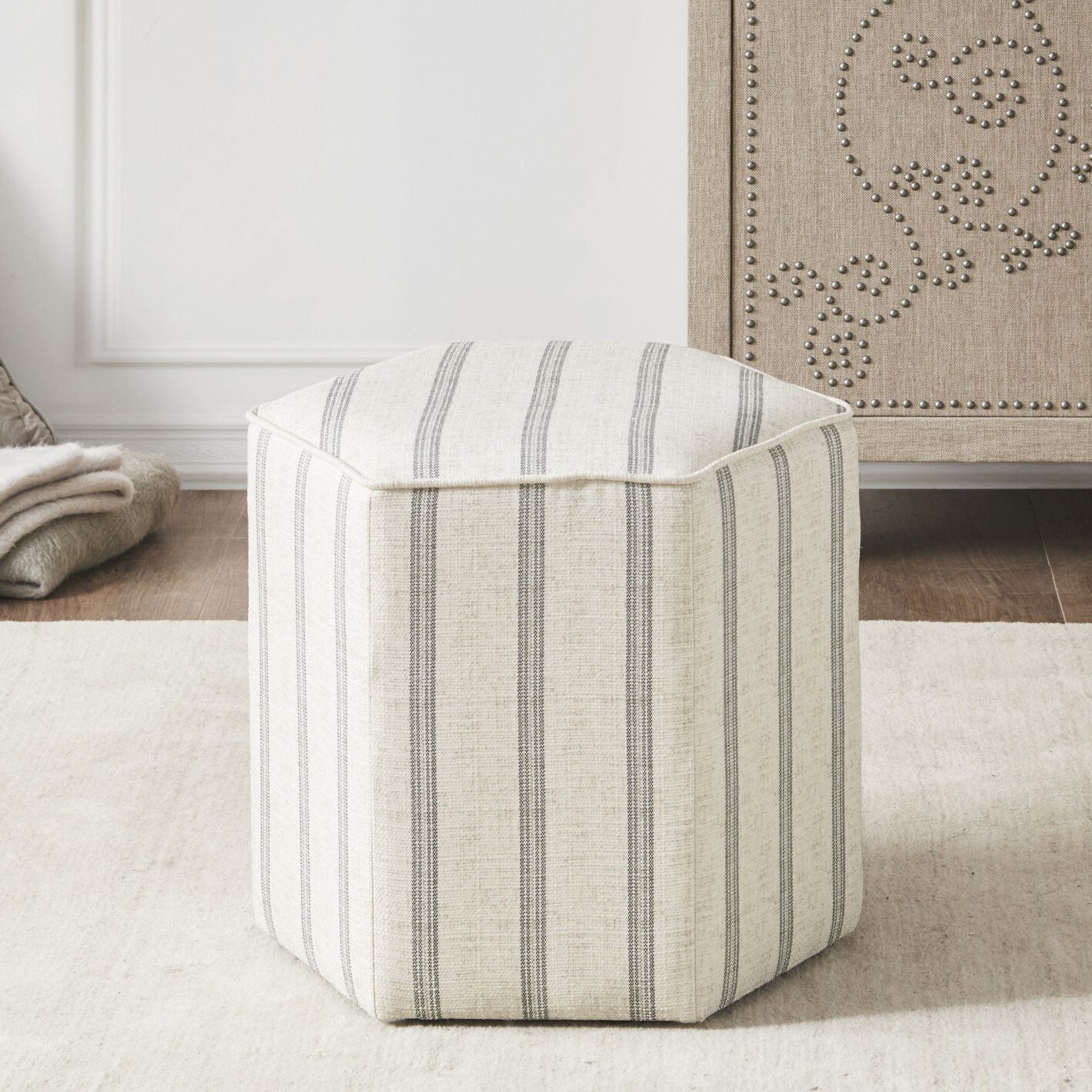 Solid Linen Cube Ottomans With Widely Used Martha Stewart Ellen Striped Farmhouse Cube Ottoman & Reviews (View 10 of 10)