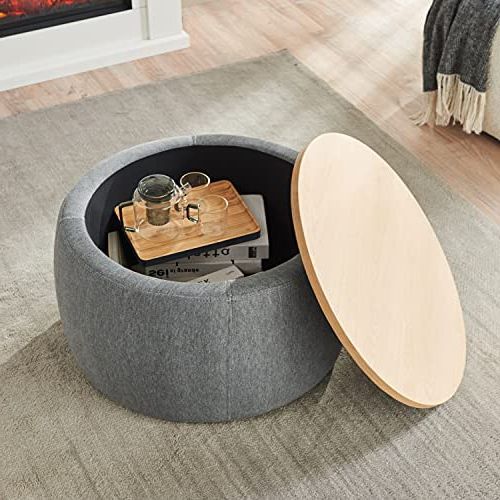 Storage Ottomans With Reversible Trays Regarding Most Current Amazon: Zushule Round Ottoman With Storage For Living Room – Coffee  Table, Foot Rest, Footstool, End Table – With Reversible Lid Tray (dark  Gray) : Home & Kitchen (View 7 of 10)
