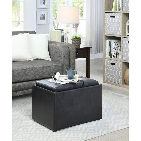 Storage Ottomans With Reversible Trays Regarding Most Current Convenience Concepts Designs4comfort Black Faux Leather Storage Ottoman  With Reversible Tray R8 163 – The Home Depot (View 10 of 10)