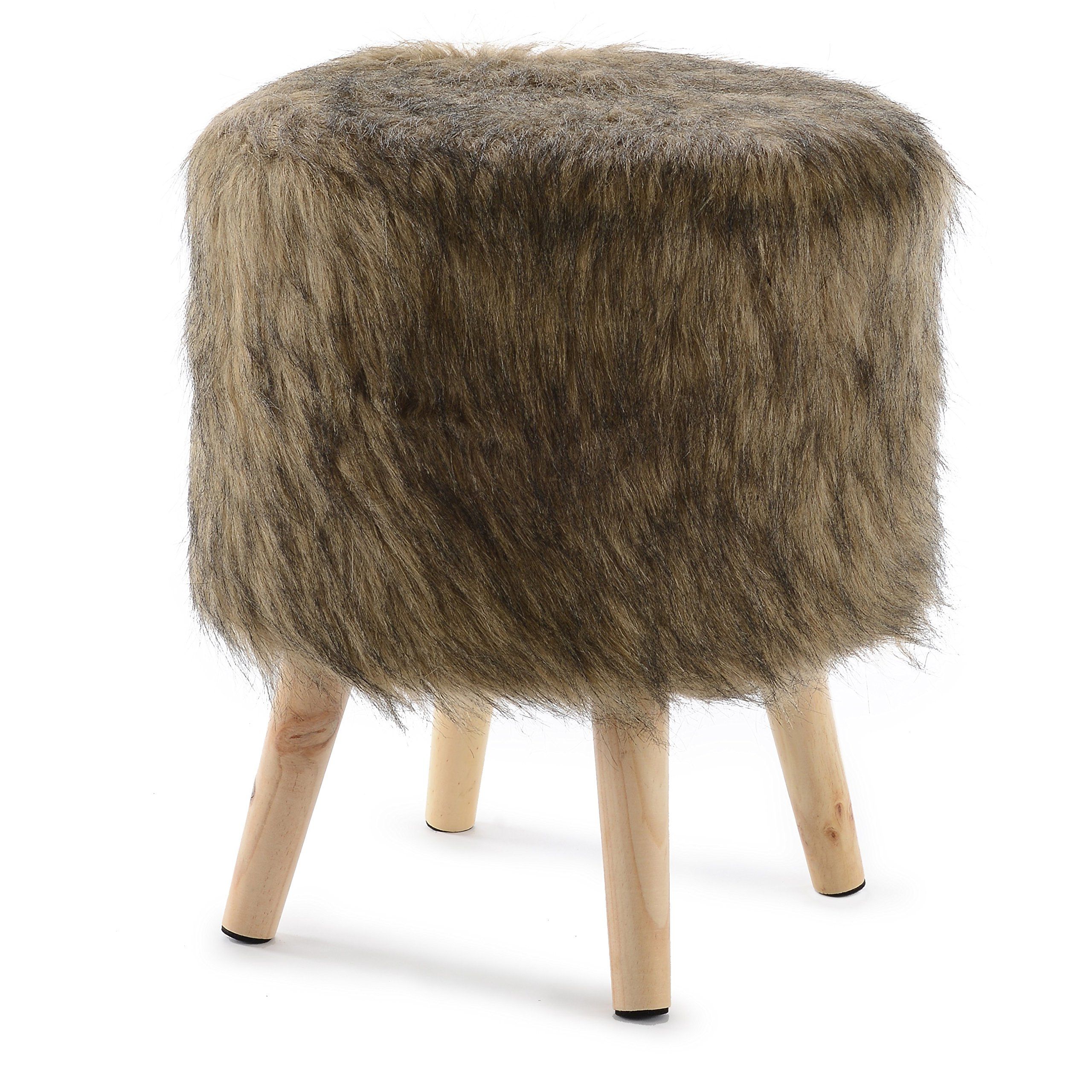 Super Soft Decorative Brown  Mink Faux Fur Foot Stool With Wood Legs : Home & Kitchen (View 8 of 10)