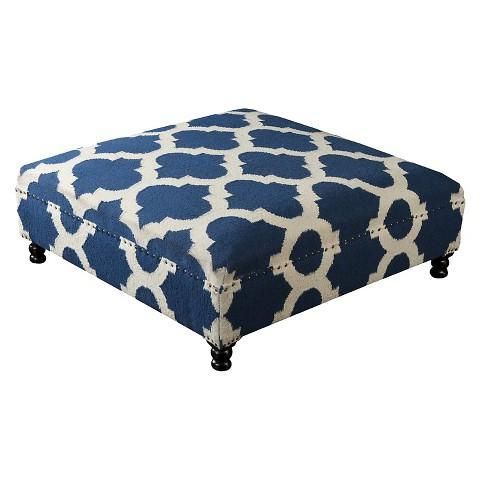 Surya Furniture Geometric Navy And Ivory Ottoman Regarding Most Popular Ivory And Blue Ottomans (View 1 of 10)