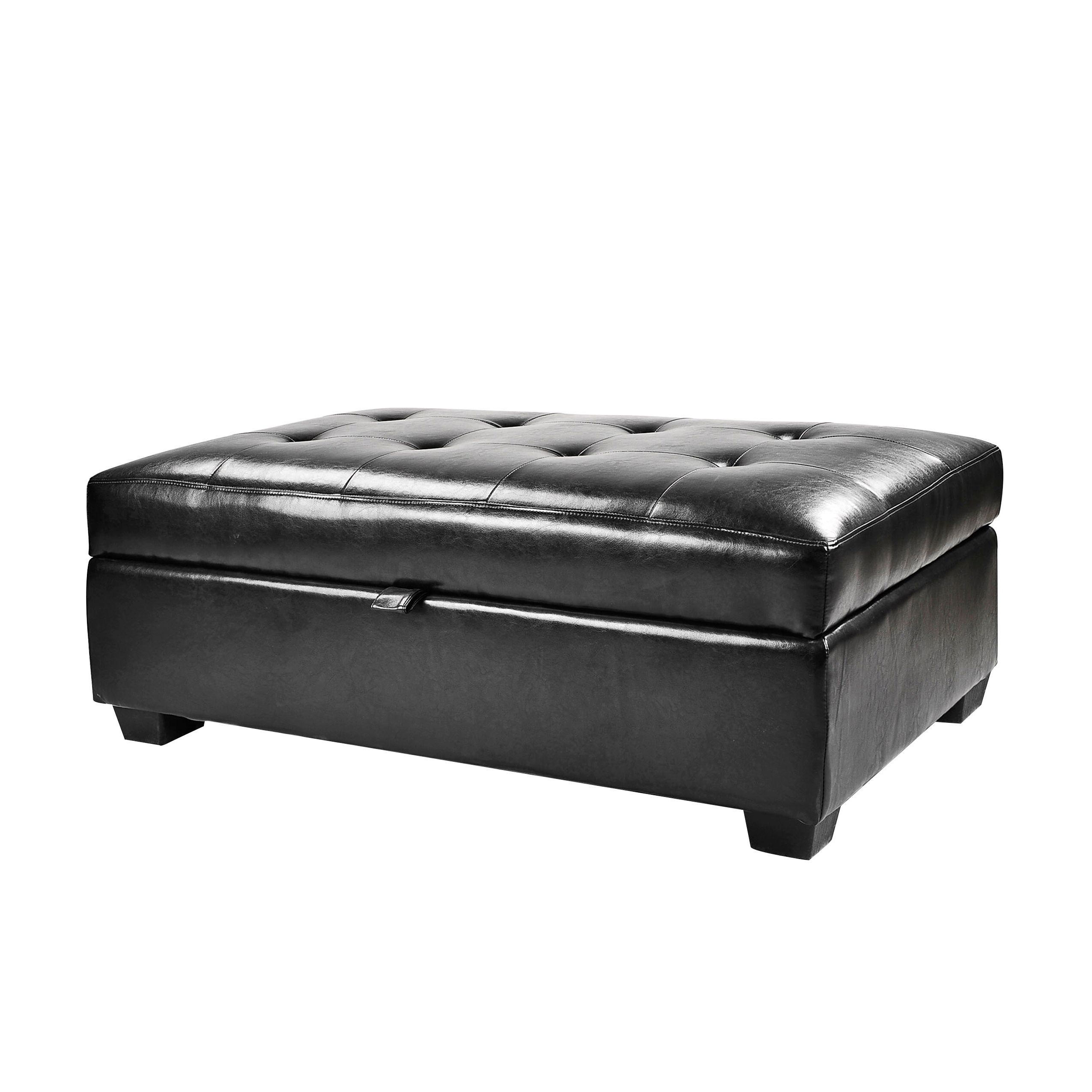 Trendy Corliving Antonio Modern Black Faux Leather Storage Ottoman In The Ottomans  & Poufs Department At Lowes In Black Faux Leather Ottomans (View 7 of 10)