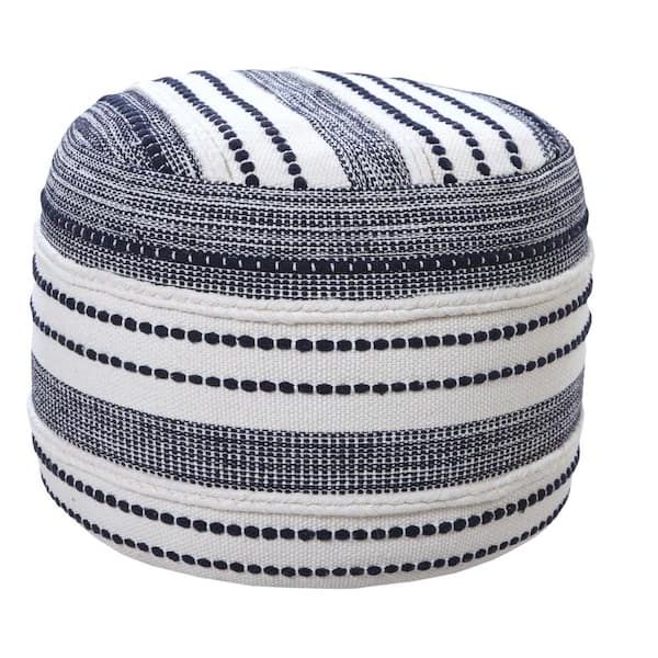 Trendy Lr Home Seaside Navy Blue / Ivory Striped Textured Pouf Ottoman  5351a2084d9348 – The Home Depot With Ivory And Blue Ottomans (View 5 of 10)