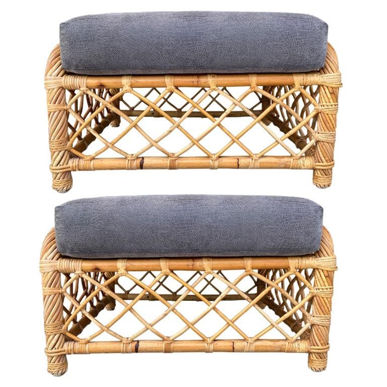 Vintage Bamboo Upholstered Rattan Ottomans A Pair After Mcguire Or Ficks  Reed At 1stdibs With Regard To Most Recent Rattan Ottomans (View 3 of 10)
