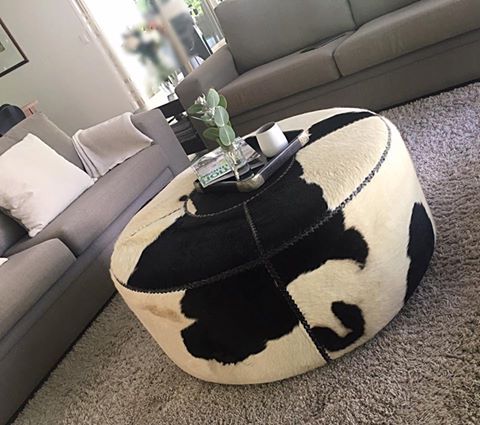 White Cow Hide Ottomans Pertaining To Most Popular Loft Large Cowhide Ottoman – Black And White – Loft Furniture (View 8 of 10)